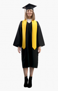 Мантия выпускника бакалавра с жёлтым галстуком и шапочкой